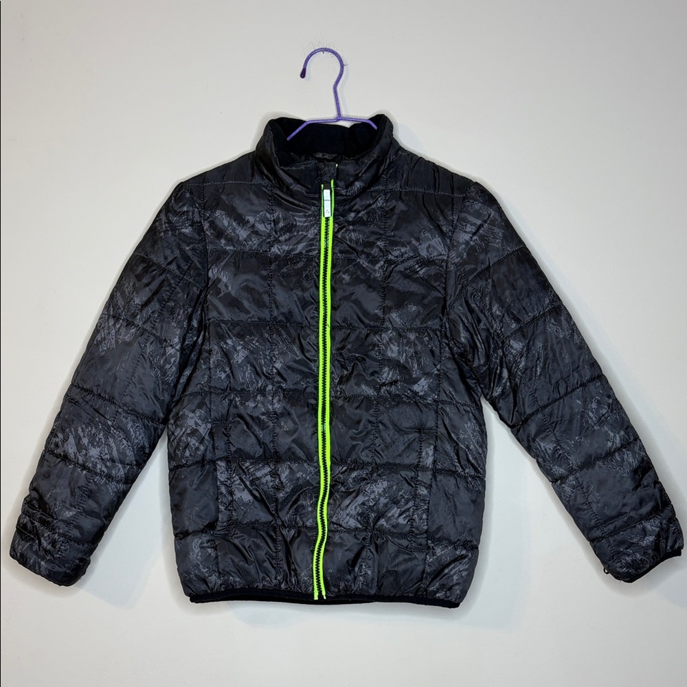 Gerry Kids Black Puffer Jacket with Neon Green Zipper Size M-10/12